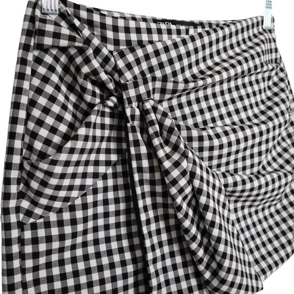 Zara Womens Gingham Wrap Skort Size Small Black White Preppy Picnic Brunch Date - Picture 4 of 11